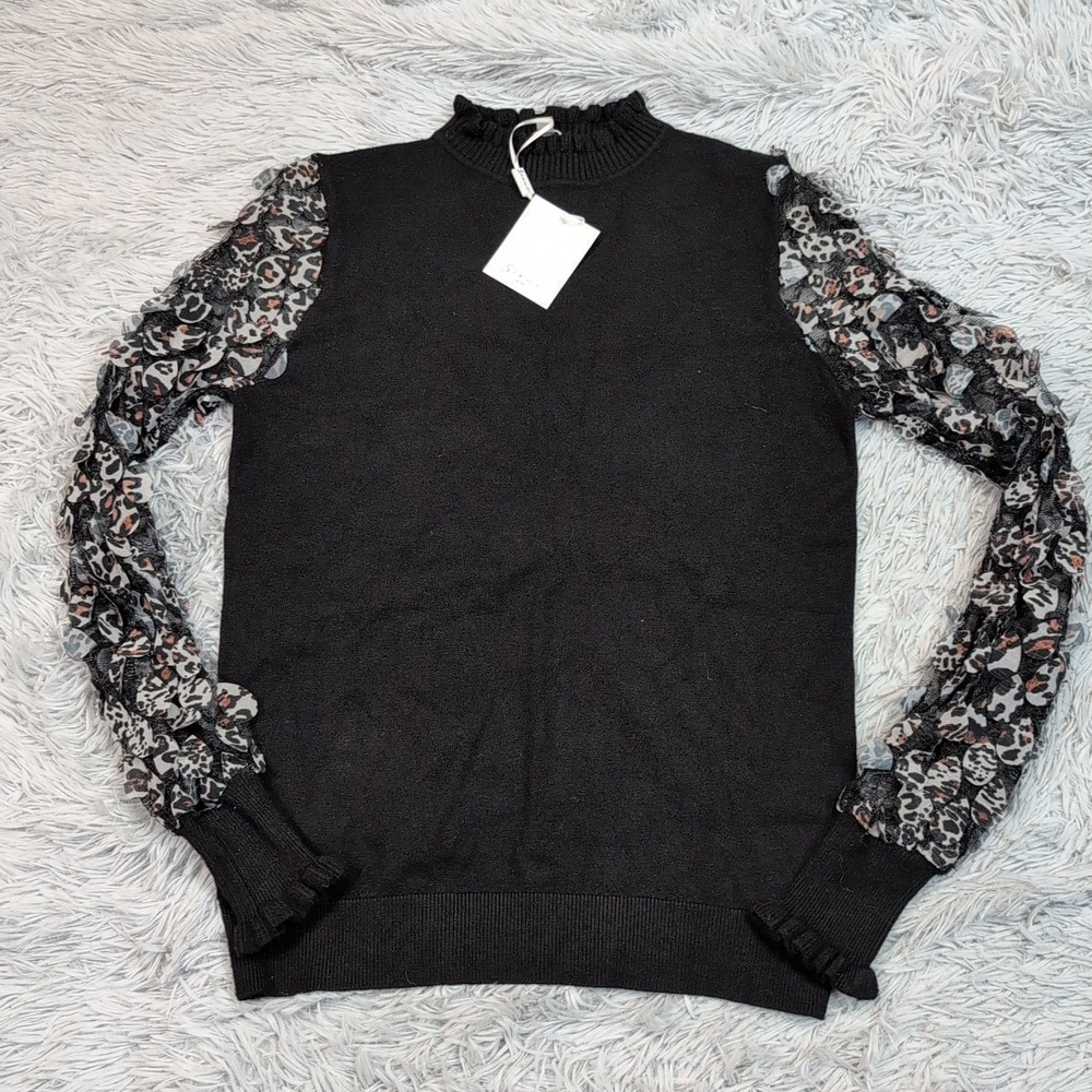 Siani Milano Shirt Womens S Black‎ Casual Top Lightweight Lace Sleeves New